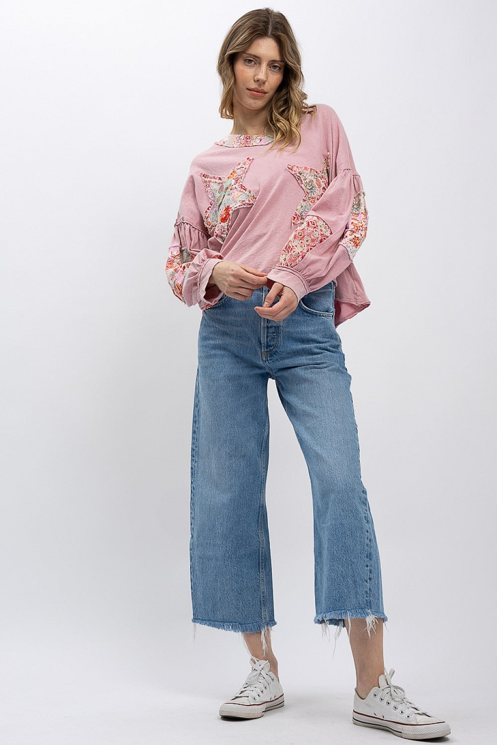 Boho Patchwork Top - Relaxed Fit Cotton Contrast Print Shirt