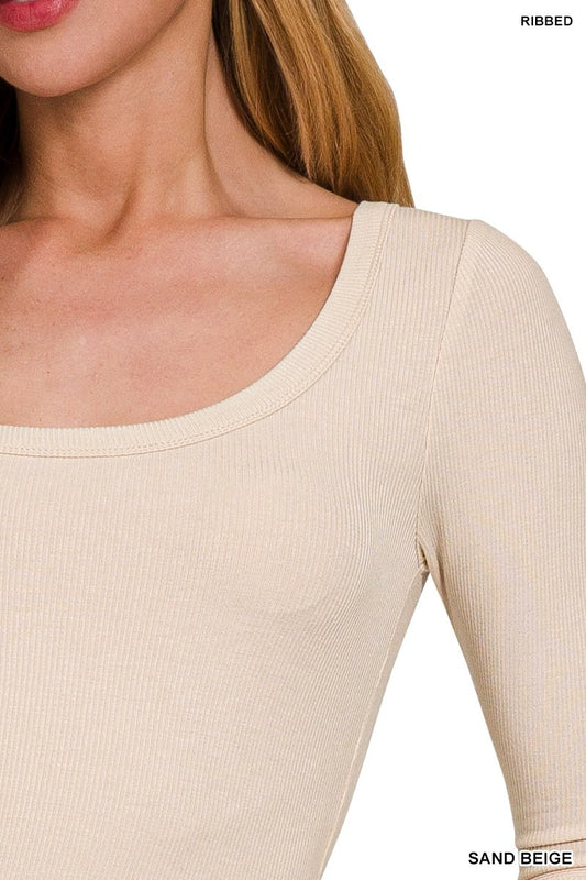 Ribbed Boat Neck Long Sleeve Shirt