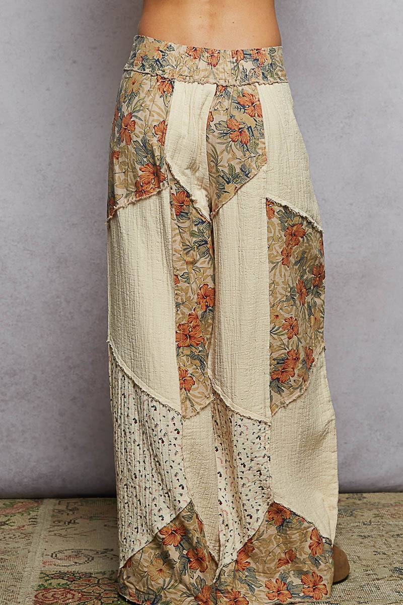 Long, floral-patterned skirt with a neutral background