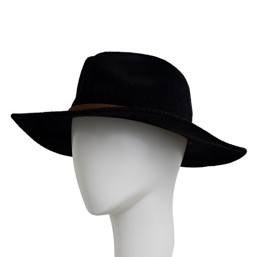 a white mannequin head wearing a black hat