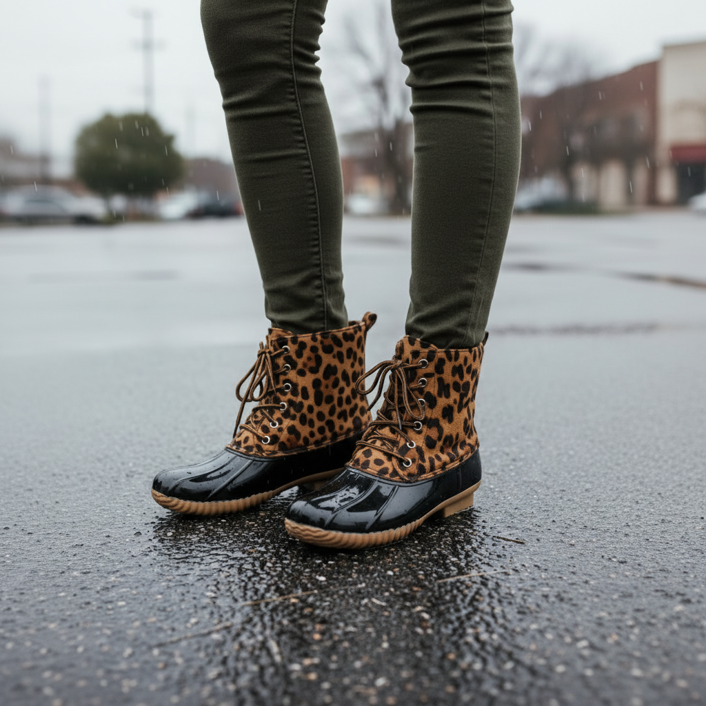 printed duck boots