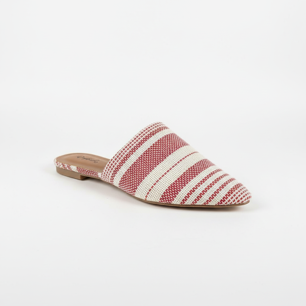 Women's red and cream striped pointed-toe mules - main view