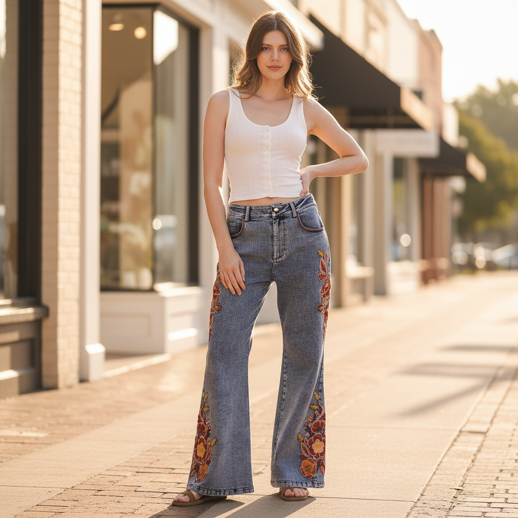 Floral Embroidered Wide Leg Jeans | Bluevelvet – BellanBlue
