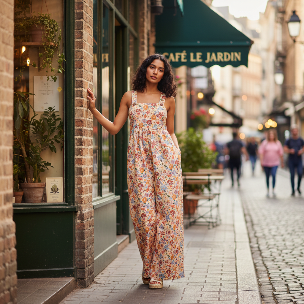 BiBi Floral Twill Overalls – Cotton Relaxed Fit