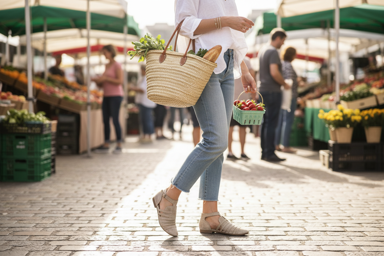 Qupid stone sneakers at farmers market - casual weekend outfit inspiration