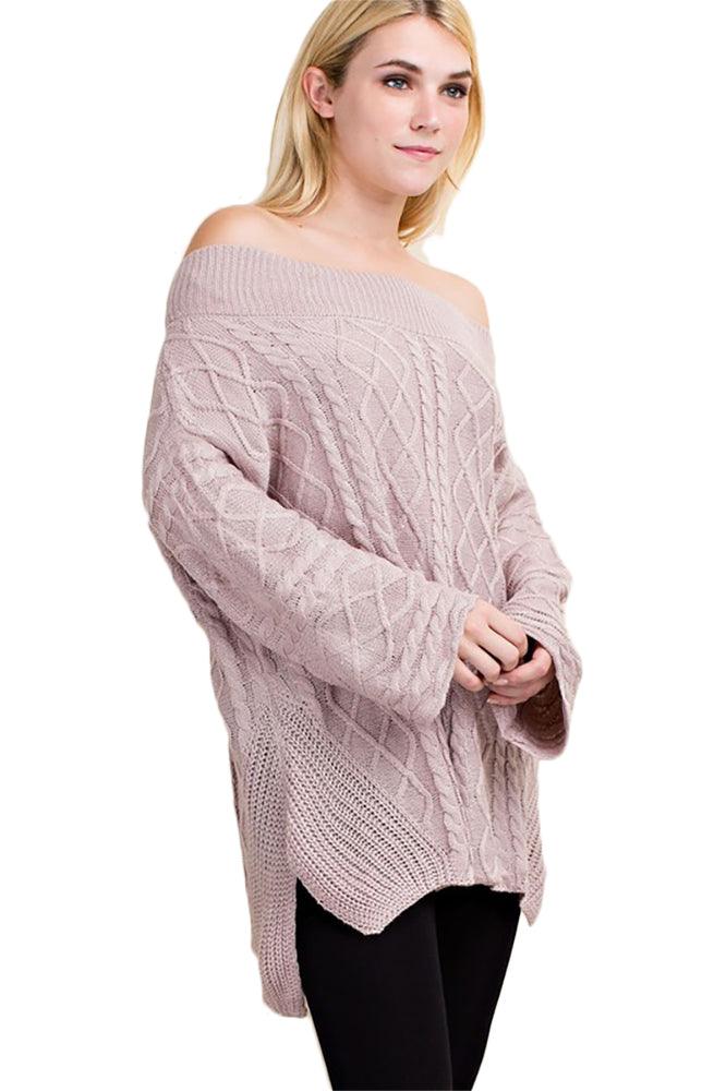 Boat Neck Pullover Cable Knit Sweater - Pullovers - BellanBlue