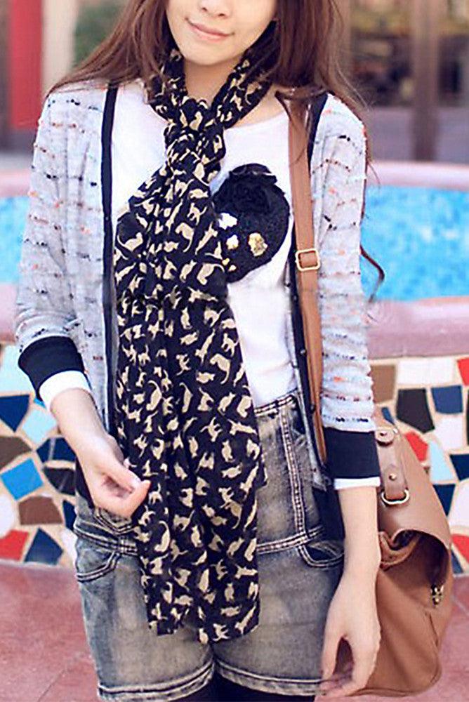 Chiffon Black Cats Scarf Shawl - Scarves & Shawls - BellanBlue