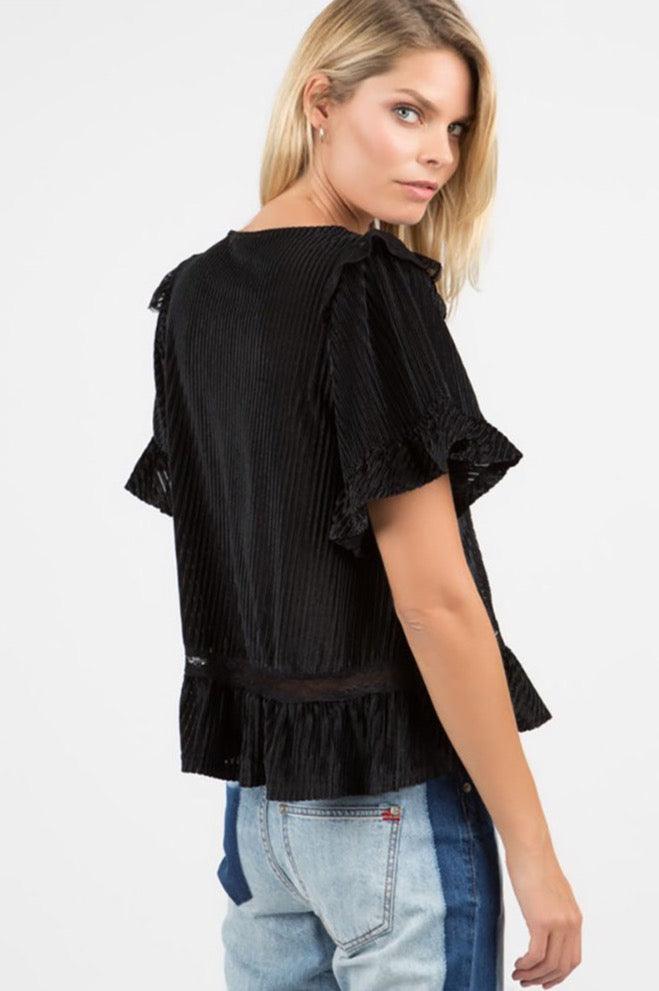 Eyelet Bell Sleeve Velvet Top - Shirts & Tops - BellanBlue