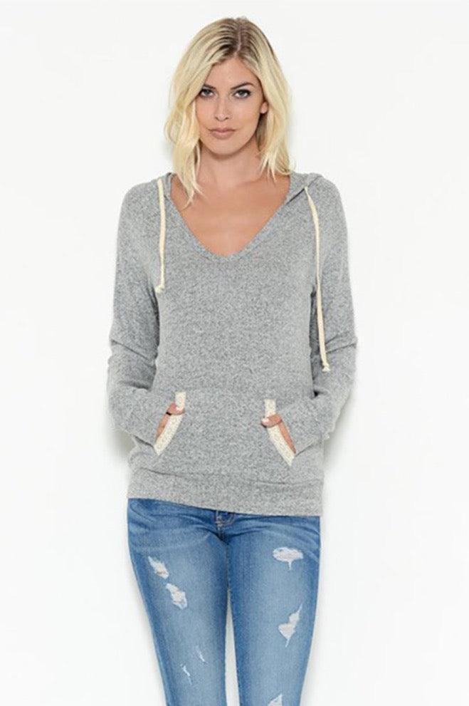 Lace Detail Hoodie Top - Shirts & Tops - BellanBlue