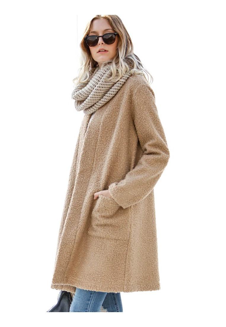 Large Boucle Jacket Coat with Pockets - Coats & Jackets - BellanBlue