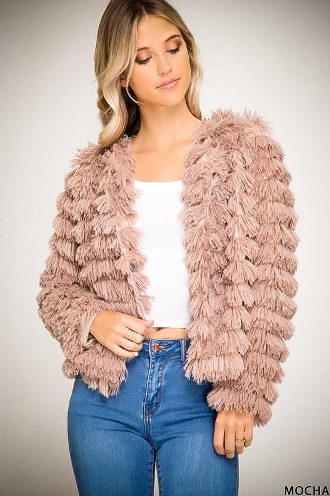 Long Sleeve Layered Faux Fur Jacket - Coats & Jackets - BellanBlue