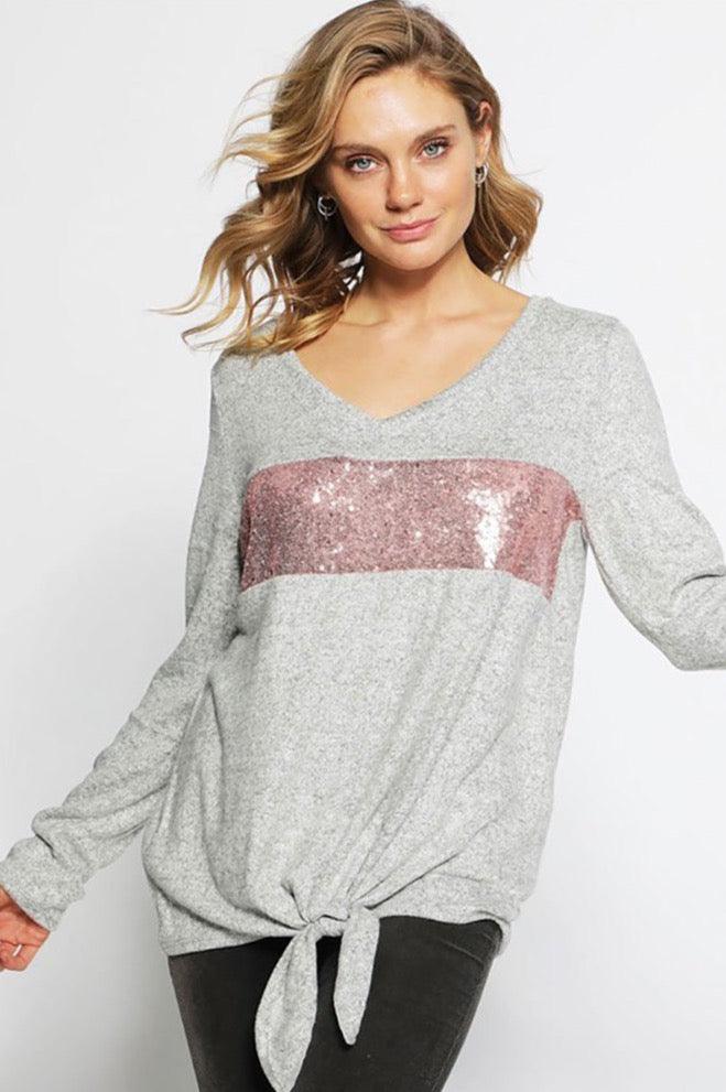 New Years V-Neck Brushed Hacci Knit Top - Shirts & Tops - BellanBlue