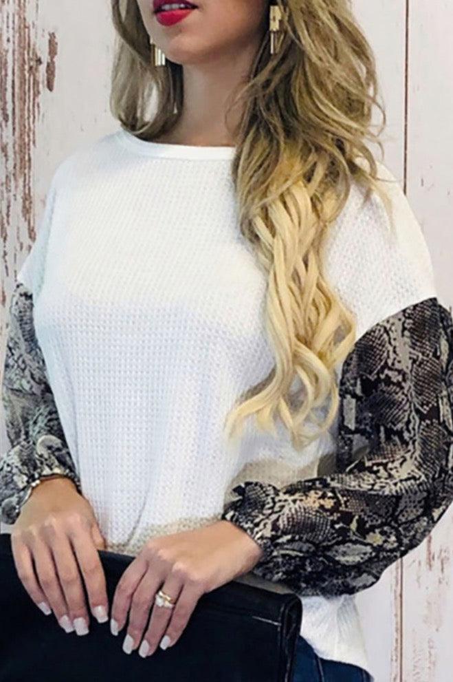 Thermal Snake Print Sleeve Top - Shirts & Tops - BellanBlue