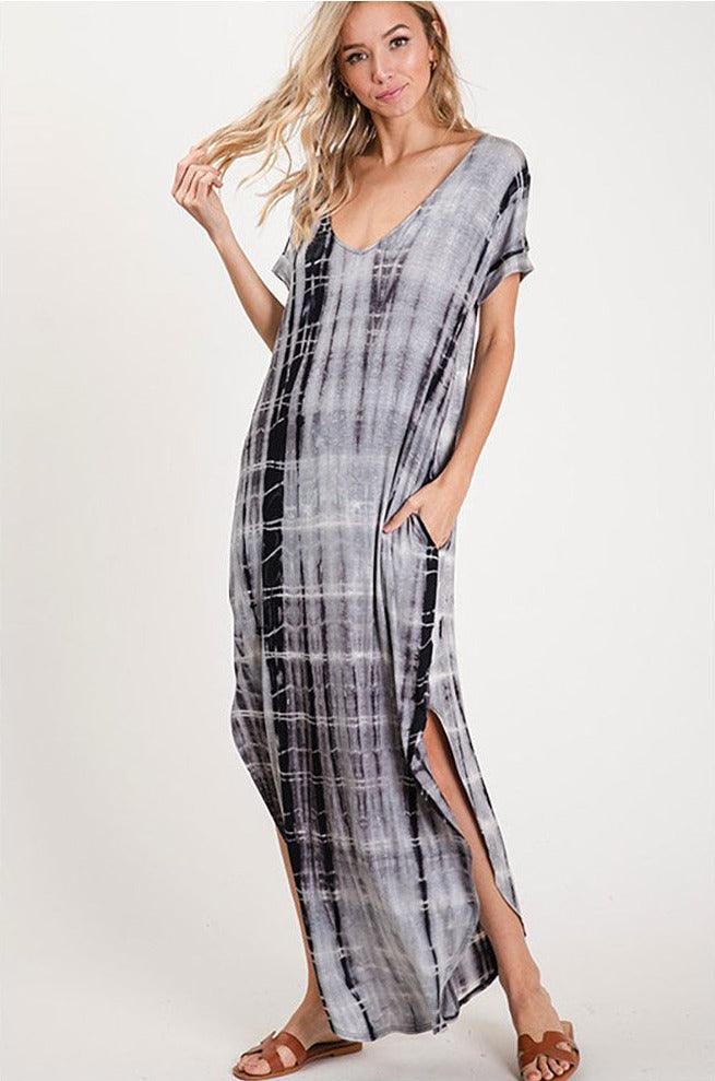 Tie-Dye Maxi Dress with Side Slit - Dresses - BellanBlue