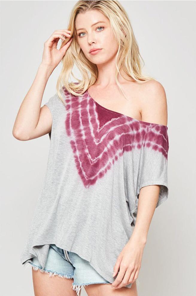 Tie-Dye One-Shoulder Boatneck Asymmetrical Top - Shirts & Tops - BellanBlue