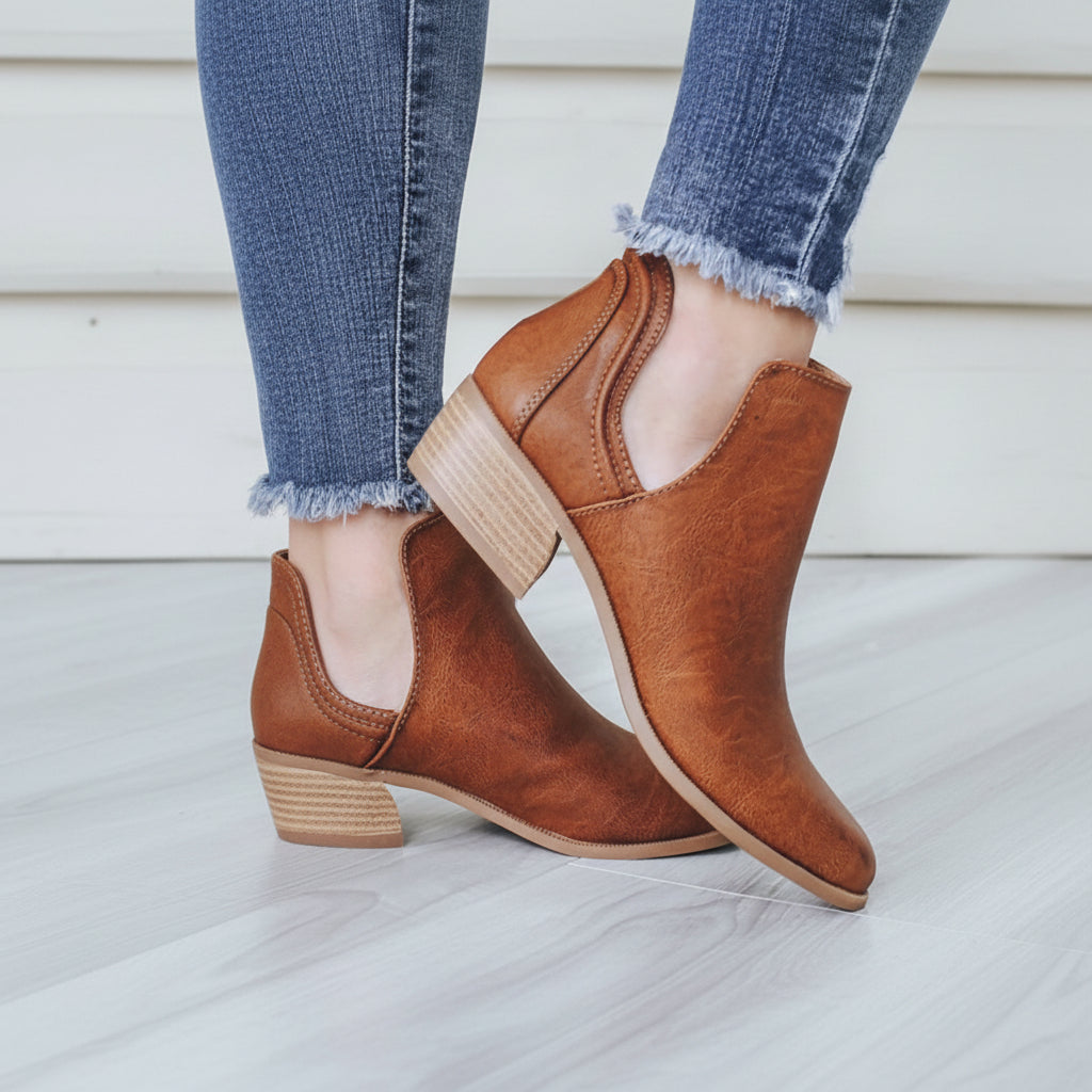 Side Cutout Slip-On Ankle Bootie | Cognac & Black