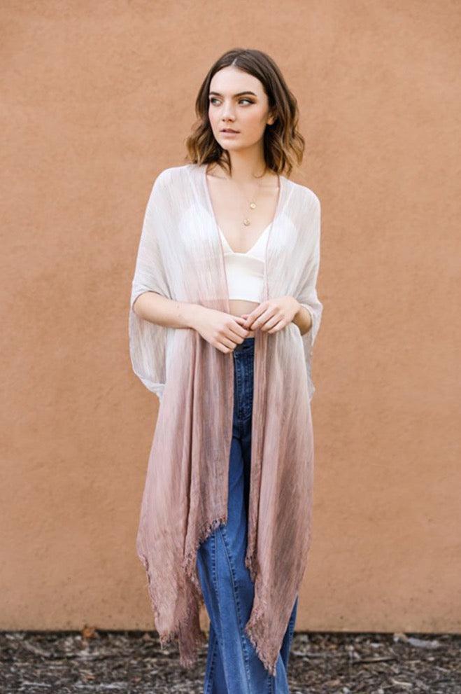 Women Ombre Vertical Stitched Kimono Cardigan - Cardigans - BellanBlue