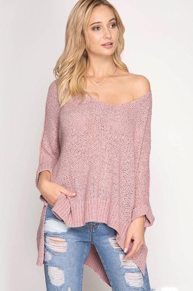 Women's 3/4 Sleeve Hi-Low Pullover Sweater - Pullovers - BellanBlue