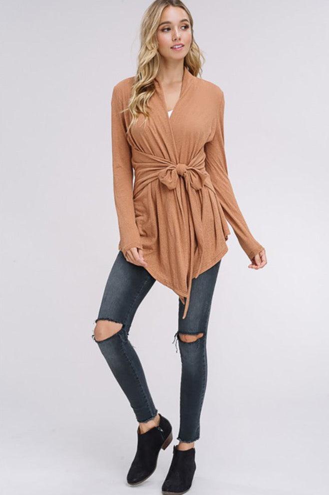 Women's Burnout Knitted Cardigan Tie Waist - Cardigans - BellanBlue