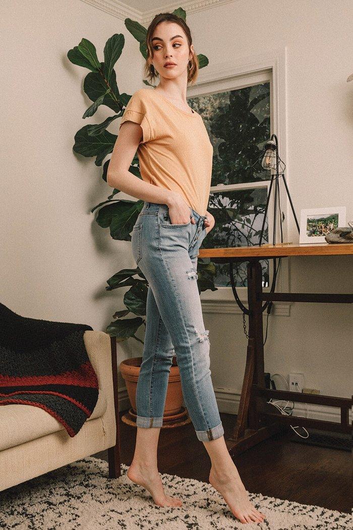 Women's Button-Up Distressed Premium Light Denim Wash Skinny Jeans - Jeans - BellanBlue
