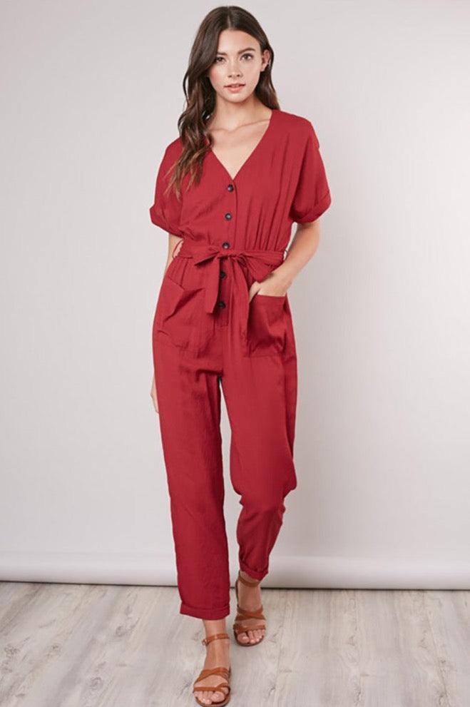 Red utility sales jumpsuit womens