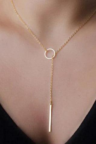 Women's Gold Tone Bar Circle Lariat - Necklaces - BellanBlue