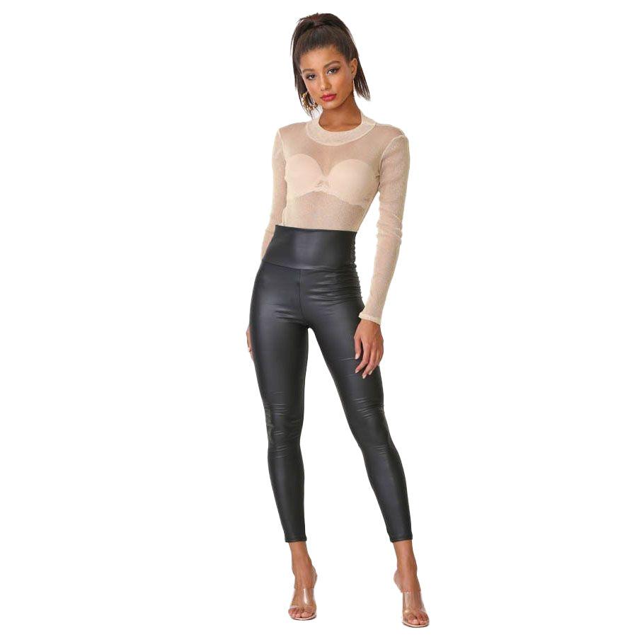 Women's High Waisted Faux Leather Black Skin Tight Pants Leggings
