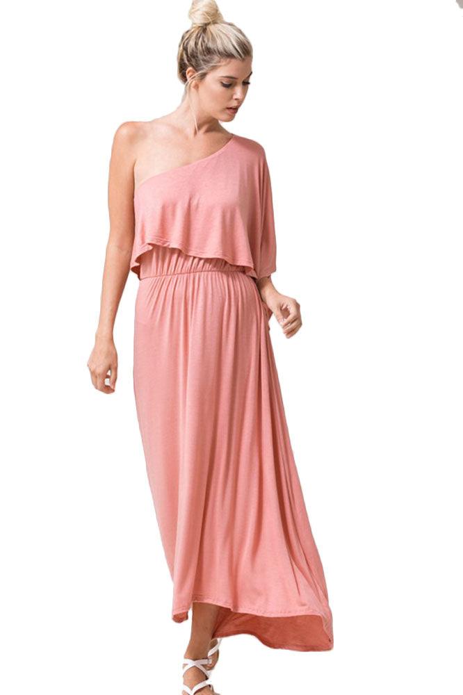 Women's One Shoulder Draped Bodice Midi Dress - Dresses - BellanBlue