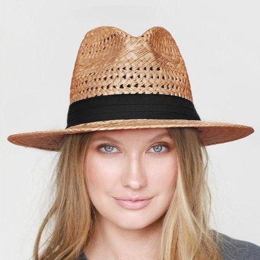 Women's Sexy Ladies Spring Summer Panama Black Ribbon Weave Fashion Hat - - BellanBlue