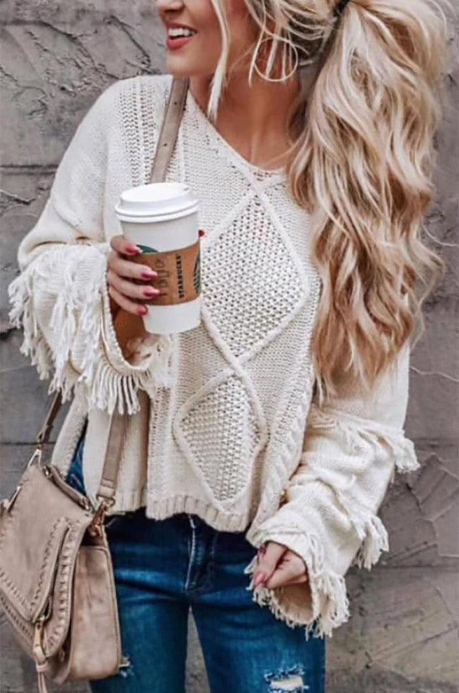 Women's V-Neck Ruffle Sleeves Tunic Sweater - Pullovers - BellanBlue