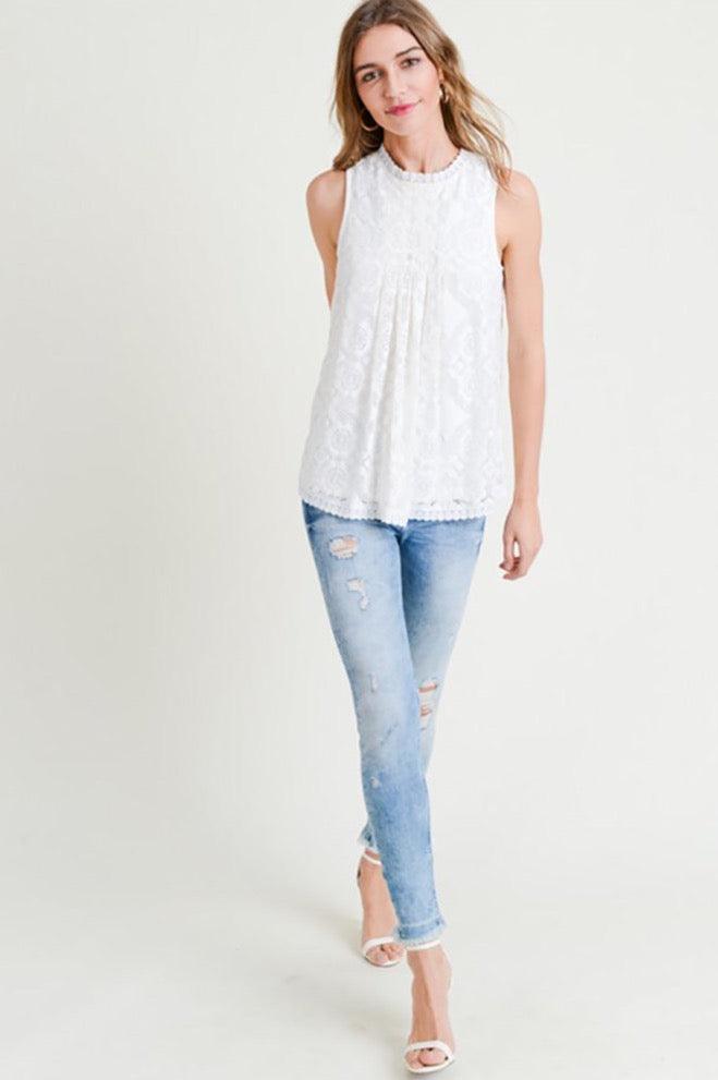 Women Sleeveless Lace Detail Top - Shirts & Tops - BellanBlue