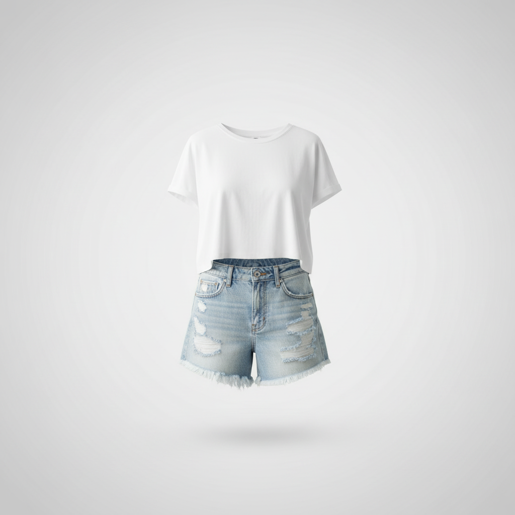 Distressed light wash denim shorts with white crop top - BellanBlue Denim Shorts Collection
