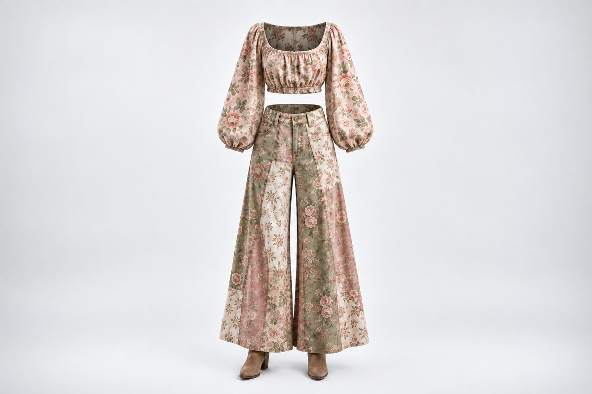 BellanBlue boutique floral clothing featuring POL Clothing patchwork overalls and embroidered wide-leg denim pants