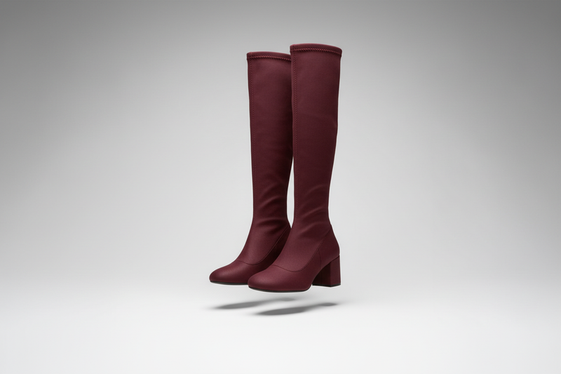 Top Moda wine burgundy over-the-knee block heel stretch boots - BellanBlue