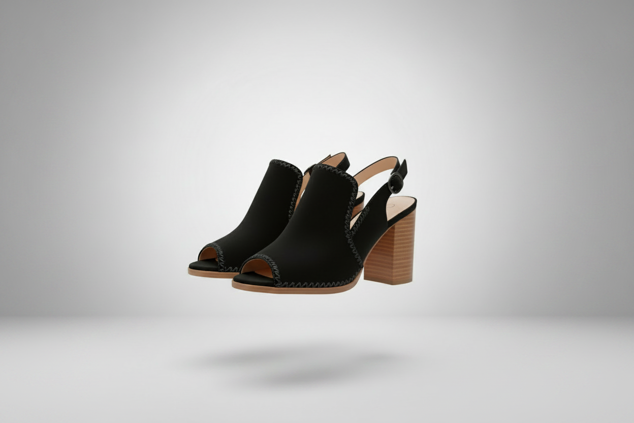 Qupid Black Whipstitch Slingback Mule Pair