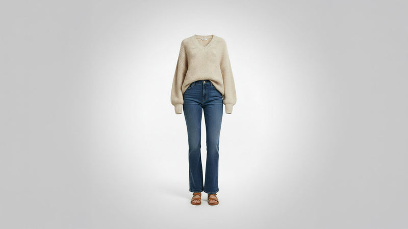 Women's sweaters collection featuring oversized knit pullovers, relaxed V-neck sweaters, chunky ribbed knits, and cozy boutique layering styles