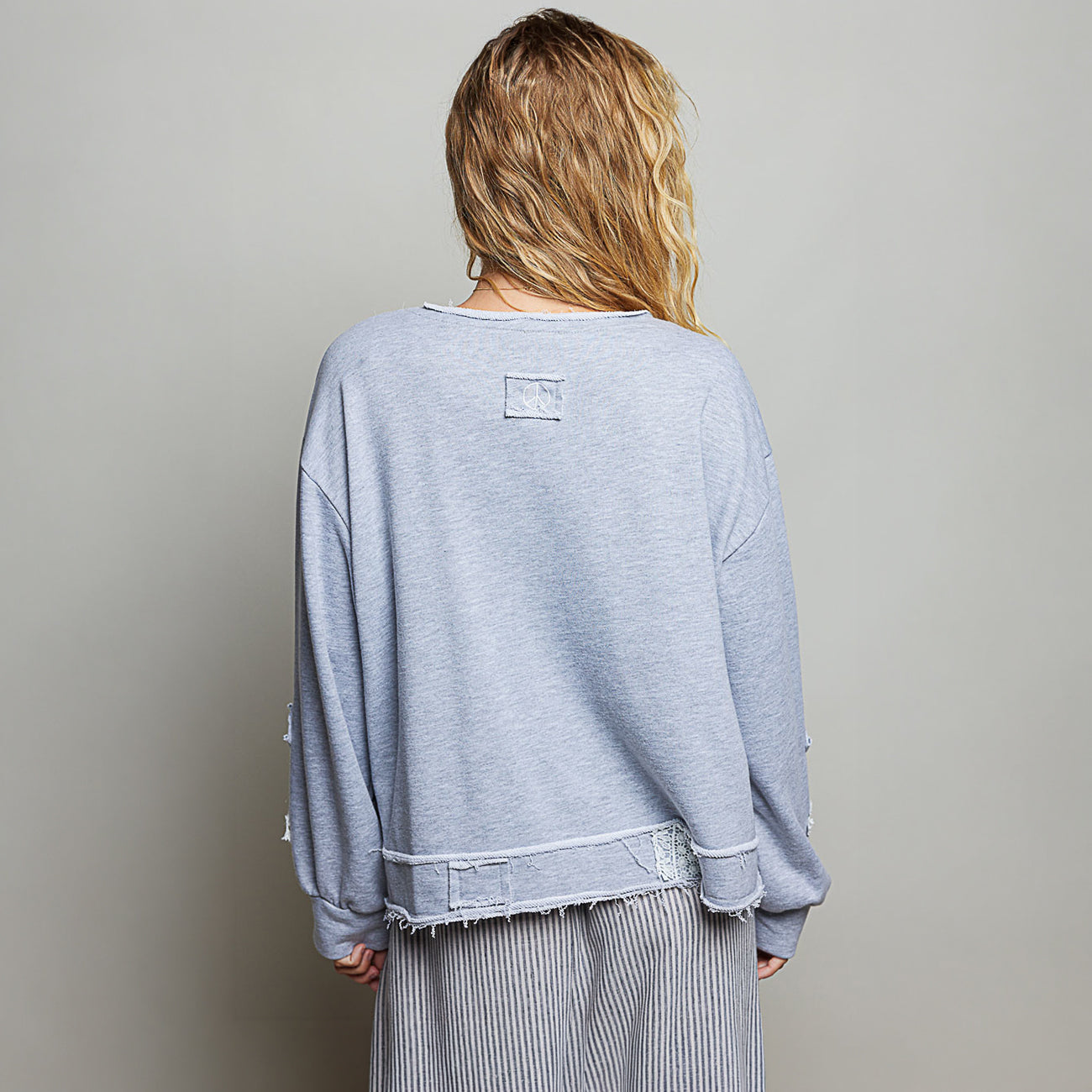 POL Clothing Crochet Patch Wrap-Front Balloon Sleeve Top