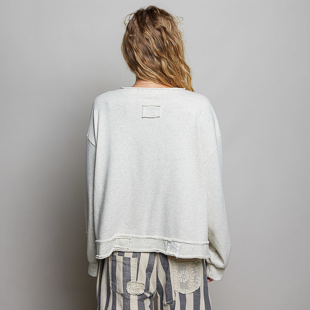 POL Clothing Crochet Patch Wrap-Front Balloon Sleeve Top