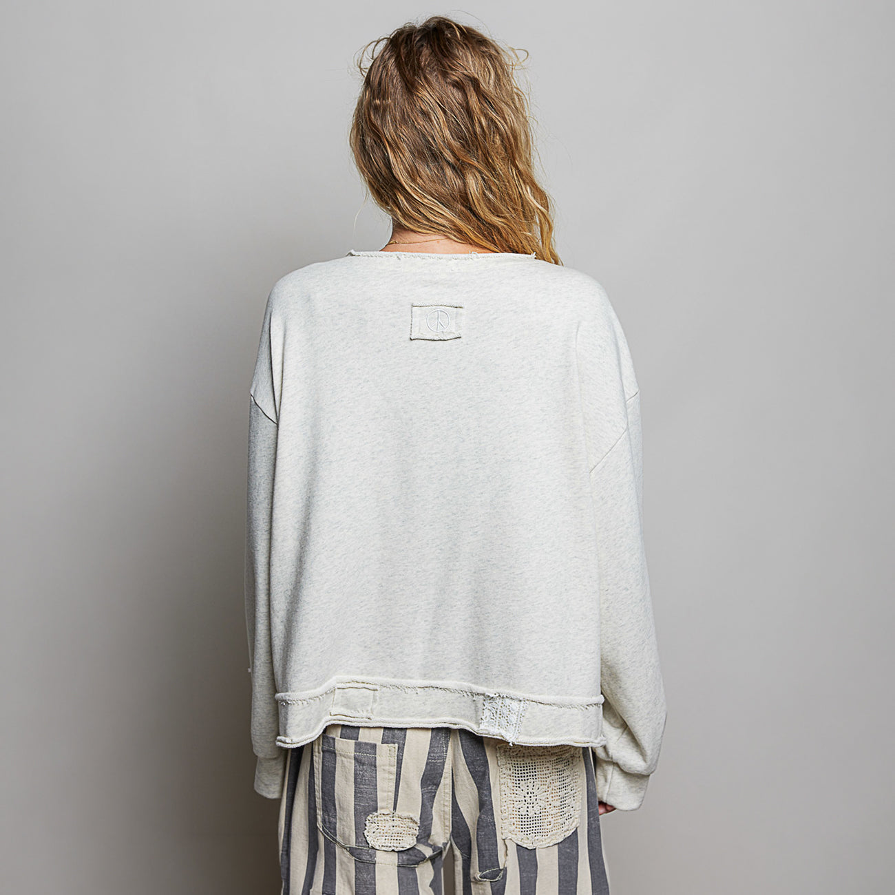 POL Clothing Crochet Patch Wrap-Front Balloon Sleeve Top