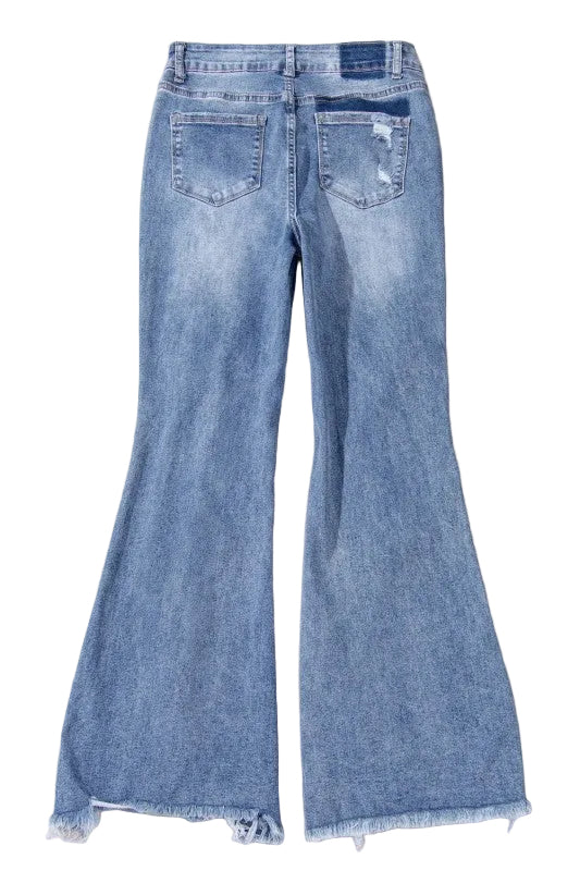 Laylani distressed hem flared jeans - back view