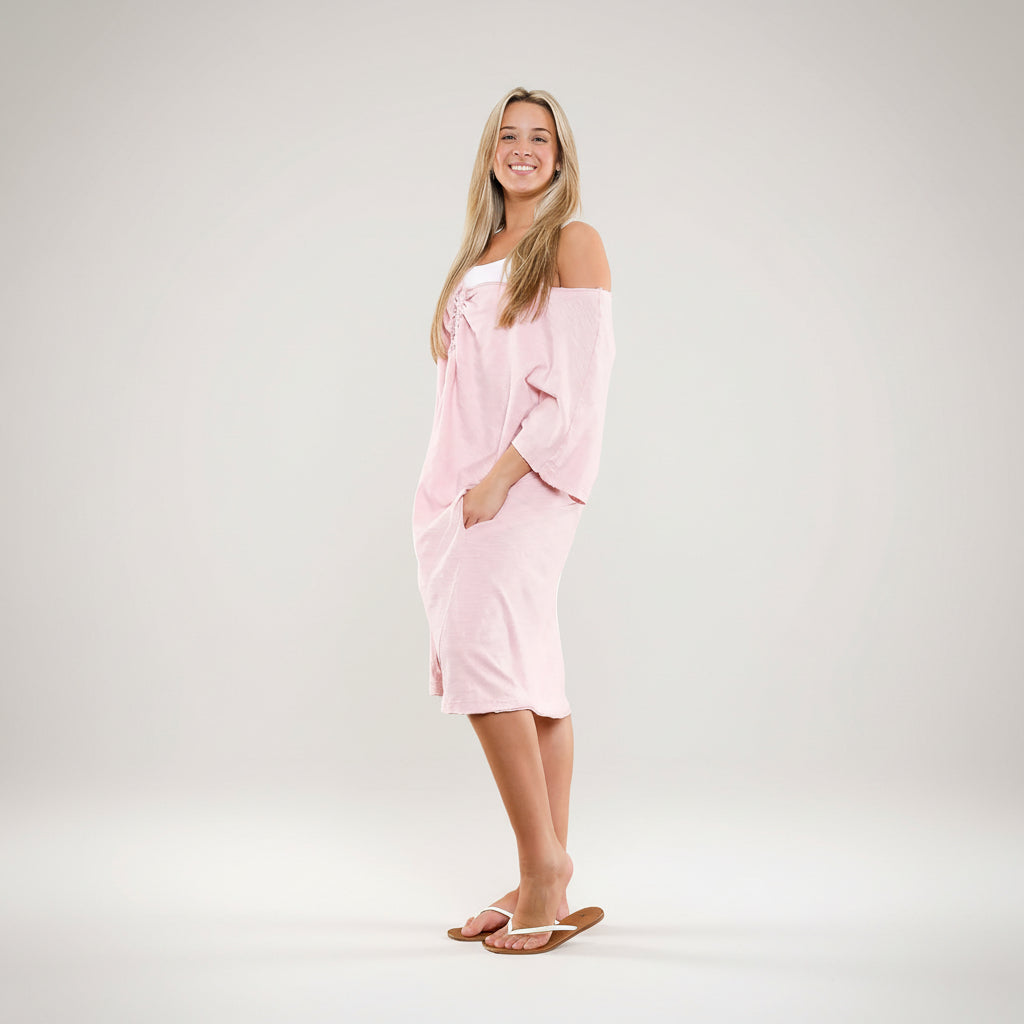 Ruched Front Cotton Slub Tunic Dress in Pink