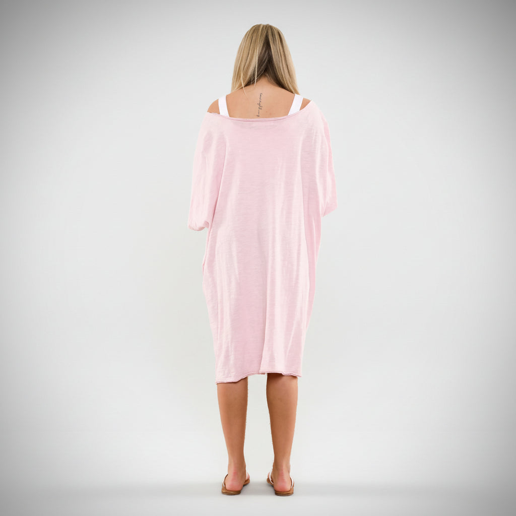 Ruched Front Cotton Slub Tunic Dress in Pink