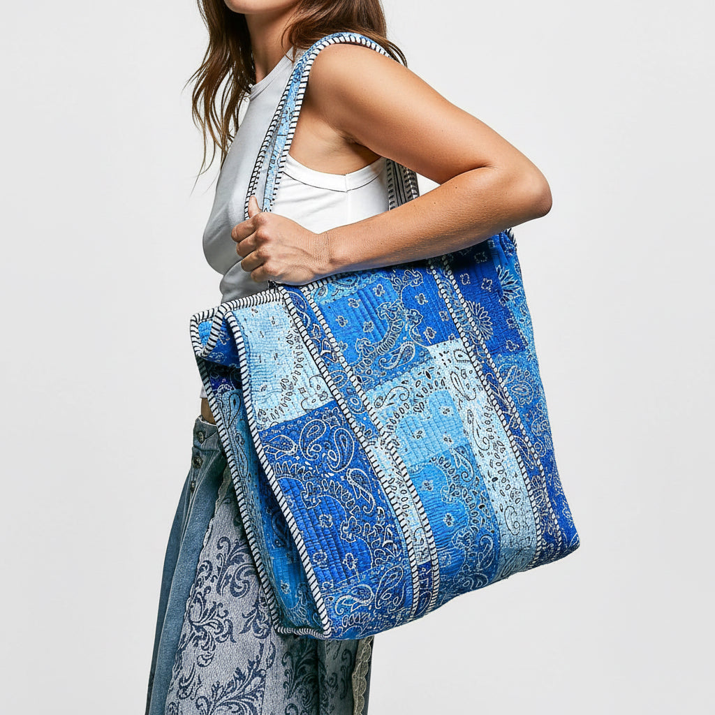 POL Quilted Paisley Tote Bag – Blue Multi