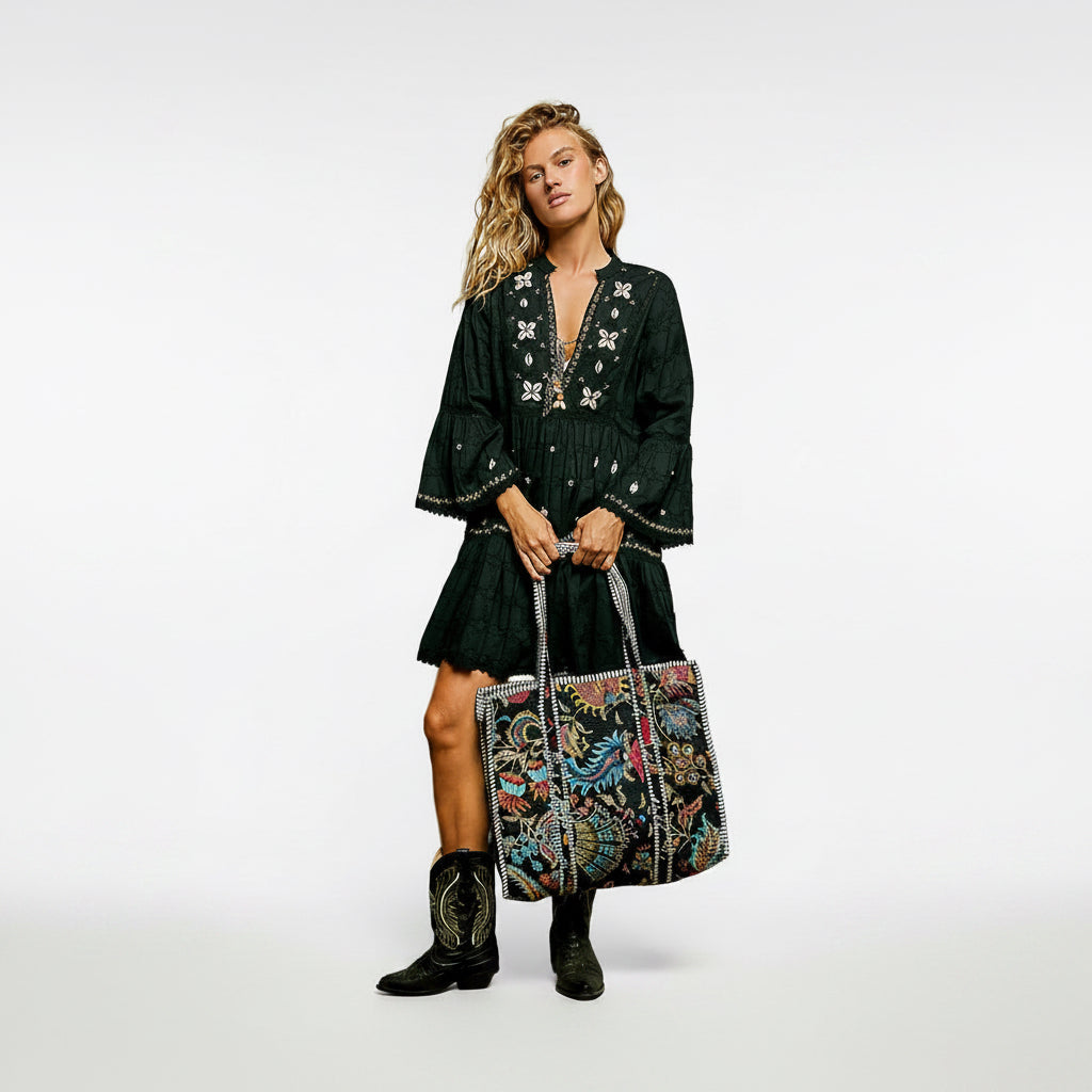 POL Quilted Printed Tote Bag – Black Multi