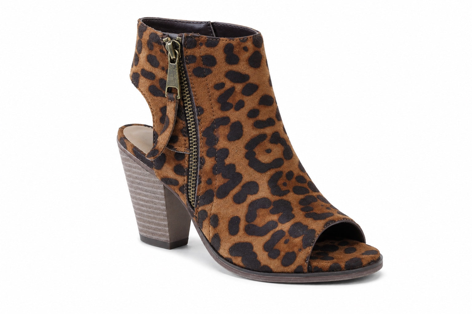 Forever Link Winster-2 Leopard Peep-Toe Cutout Booties