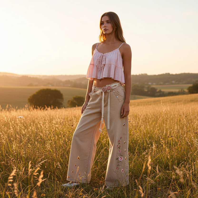 POL Crochet Flower Tie Belt | Blush Multi