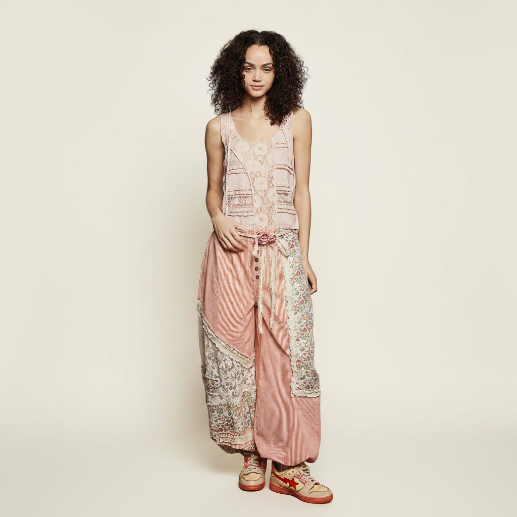 POL Crochet Flower Tie Belt | Blush Multi