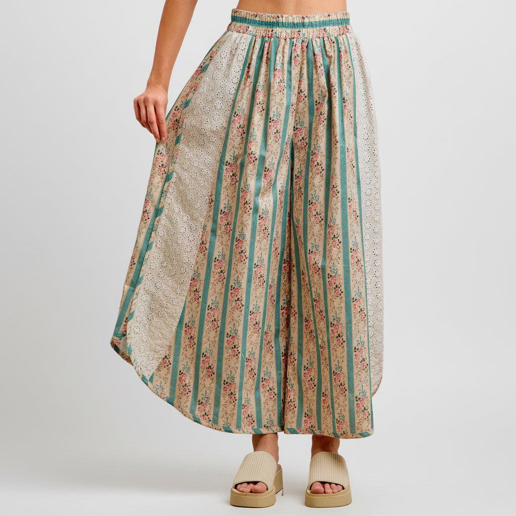 BiBi teal floral striped eyelet wide-leg pants, product view 12