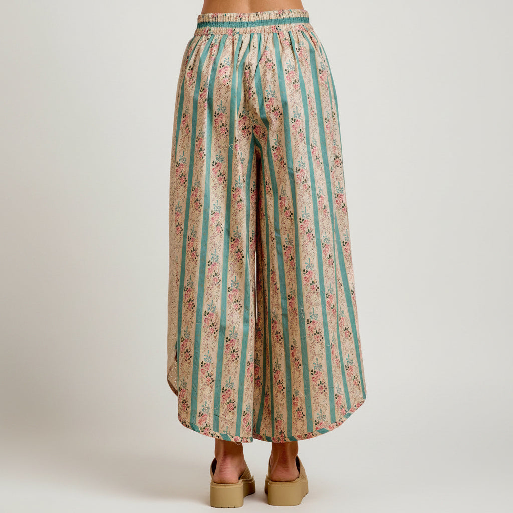 BiBi teal floral striped eyelet wide-leg pants, product view 27