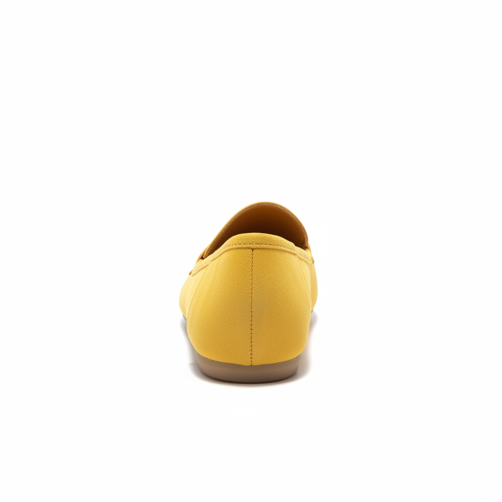 Women's yellow slip-on loafer flat shoe back view structured silhouette flat sole